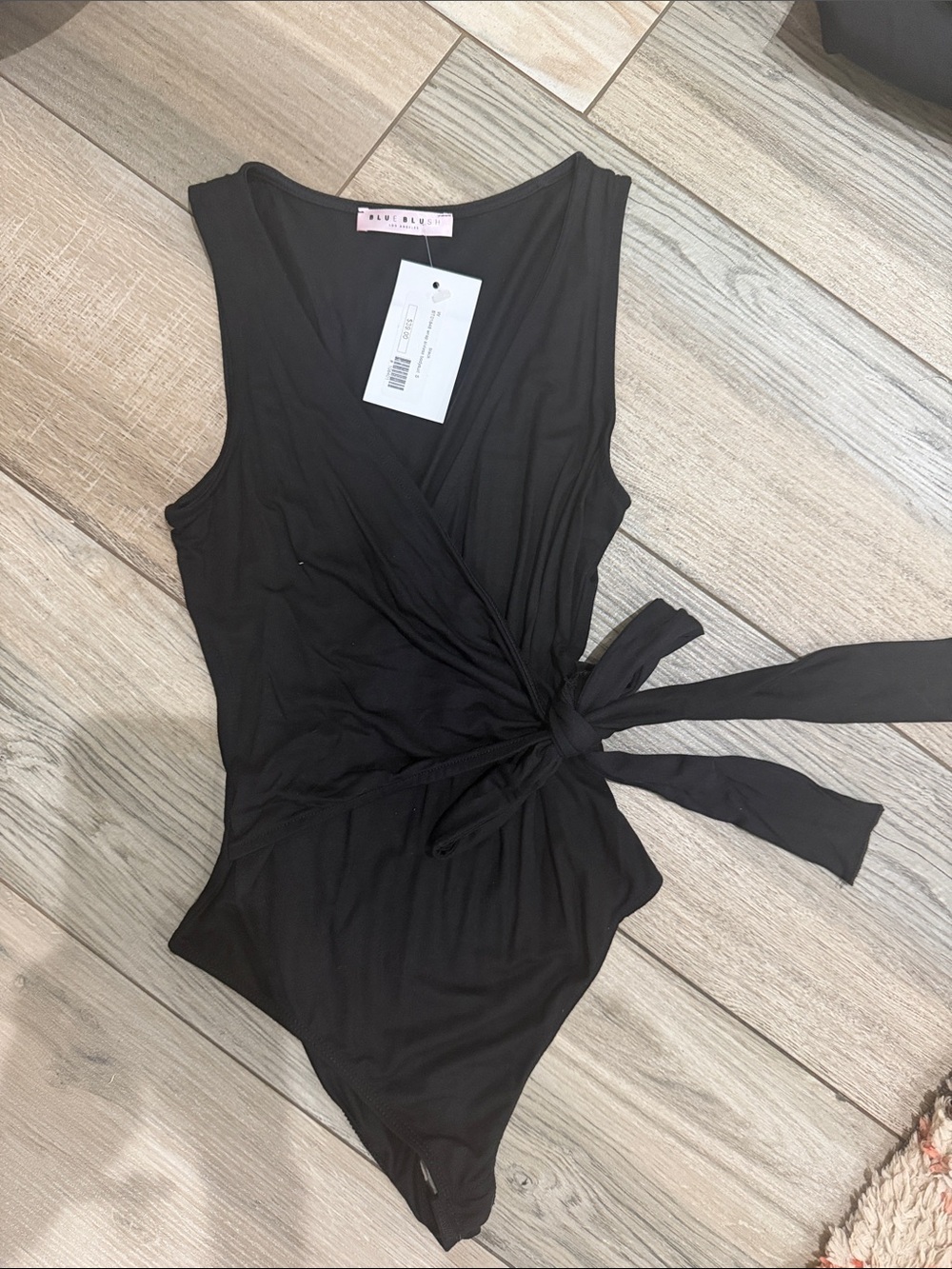 Blue Blush Black Wrap Tie Bodysuit